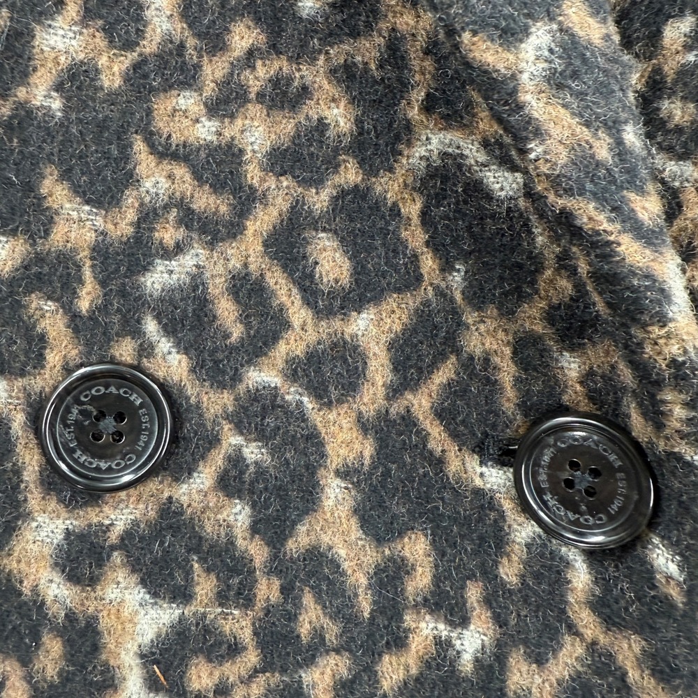 COACH Leopard Print Double Breasted Wool Blend Coat Women's XL - Picture 8 of 12